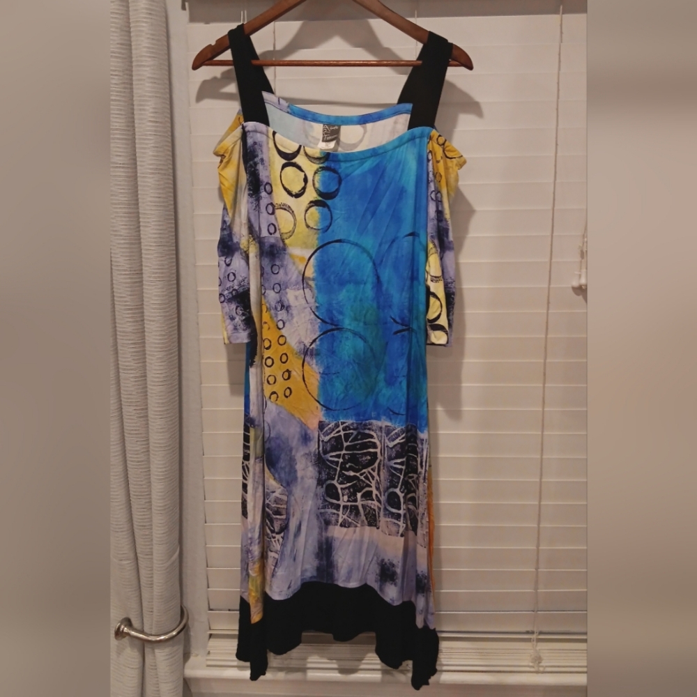 Multicolor Abstract Off-Shoulder Dress